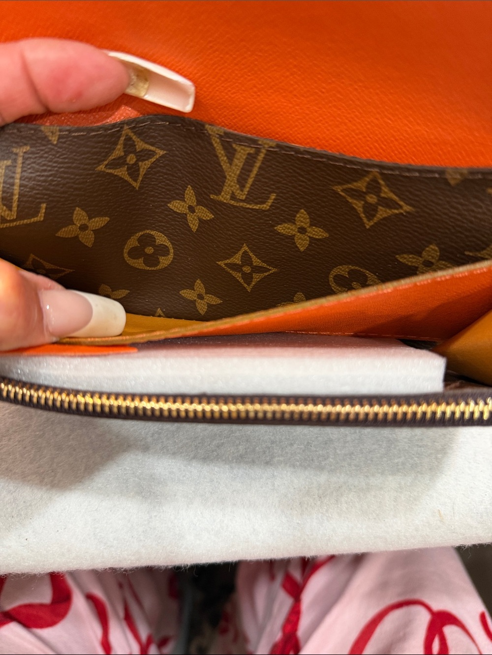 Monogram lv Continental Wallet in Brown with Orange Snap - Picture 6 of 10
